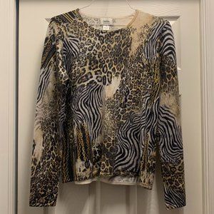 Neiman Marcus 100% Cashmere Animal Print Sweater